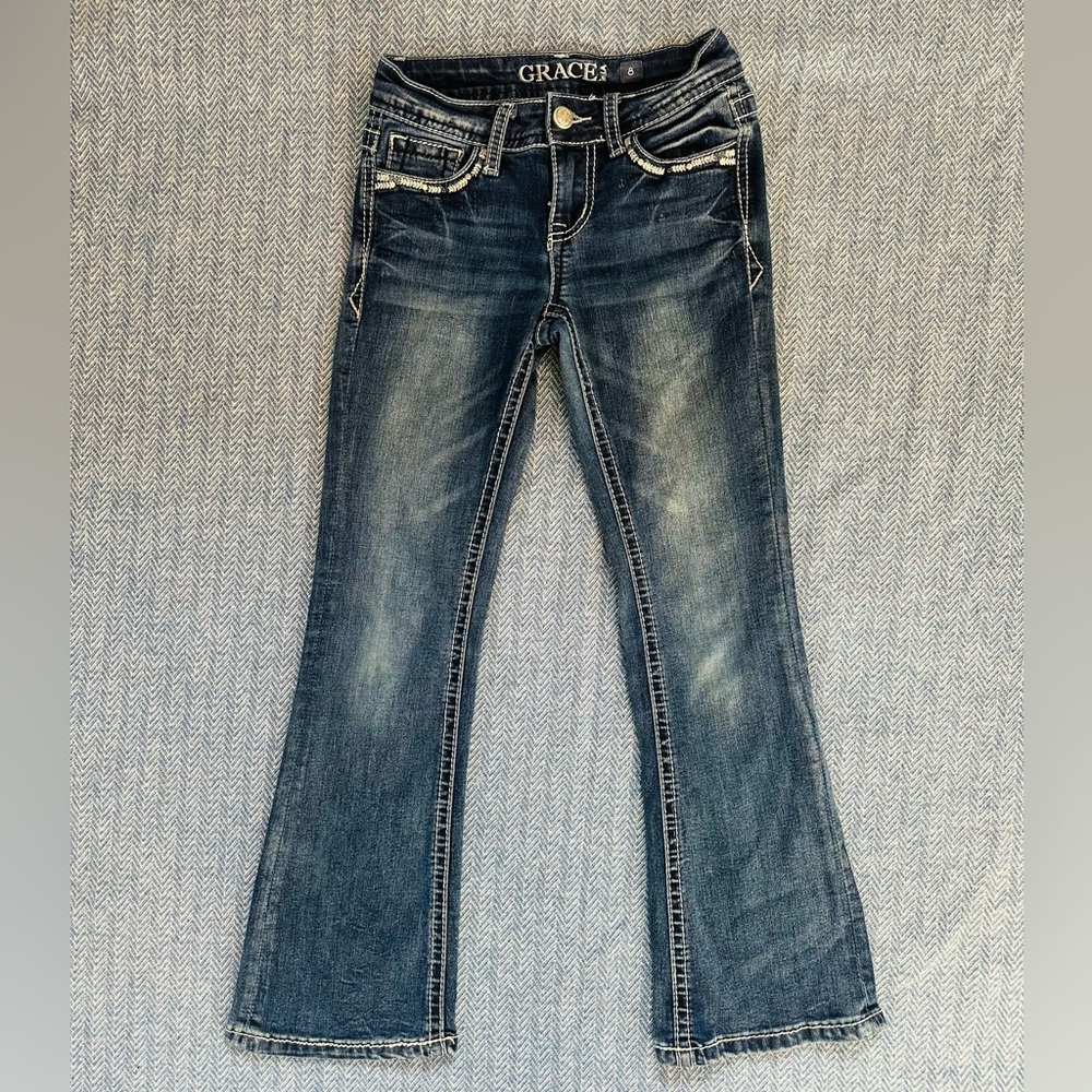 Grace in LA Girls Dark Blue Bootcut Jeans